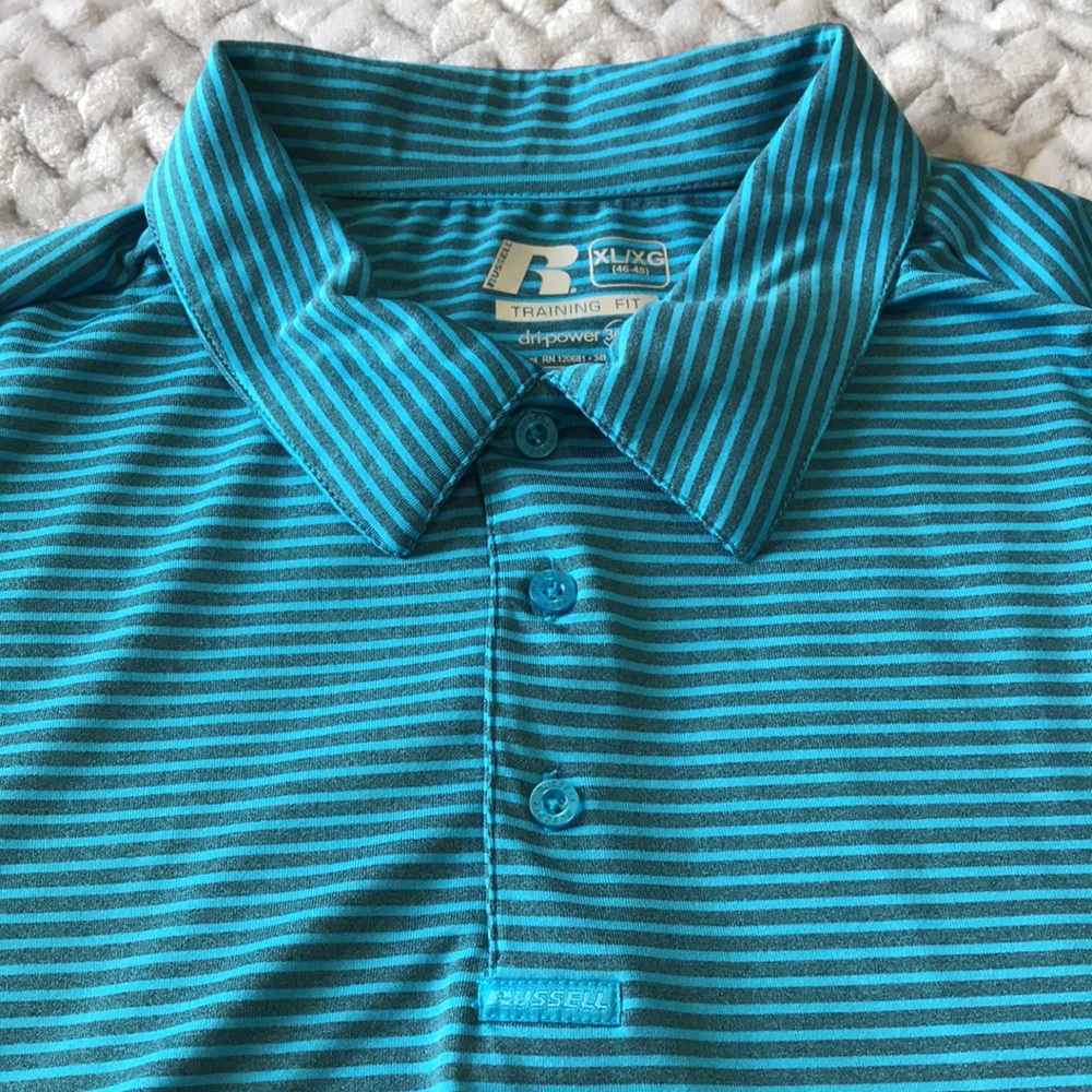 Russell Polo Shirt, Training Fit, dri-power 360, Size XL, Colour Blue stripes,